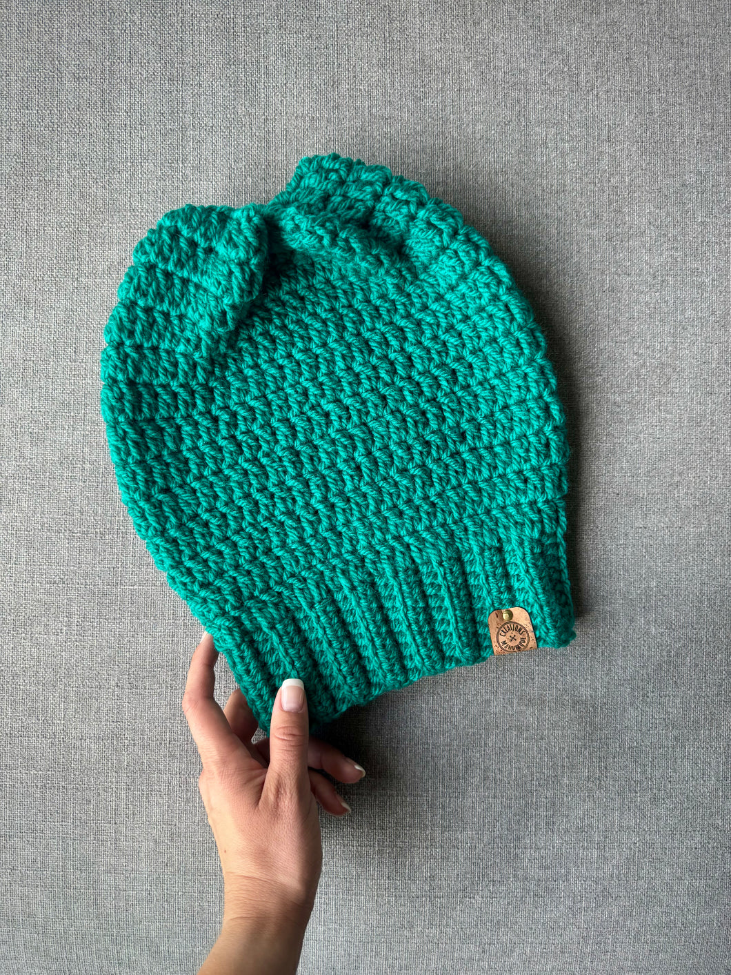 Tuque molle (beanie) mince - bleu/vert - Prêt à partir