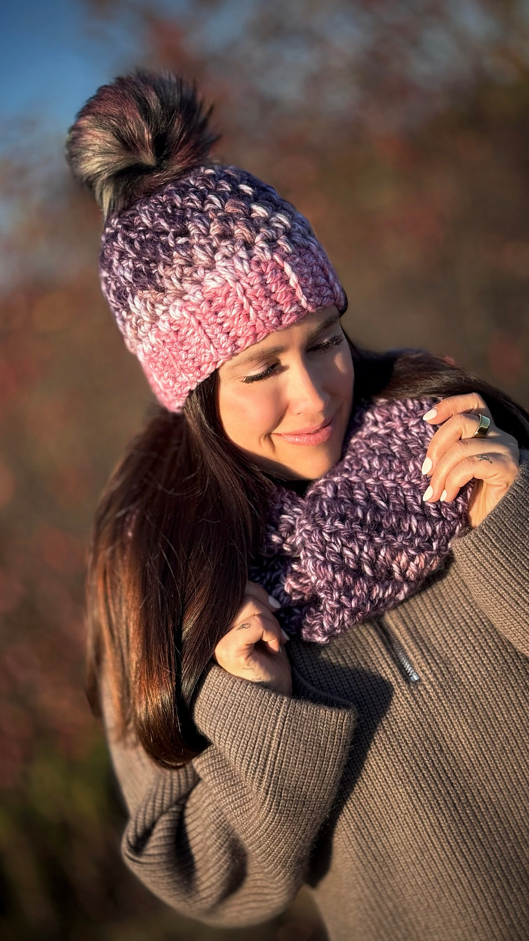 tuque & foulard infini - Baies sauvage - prêt à partir
