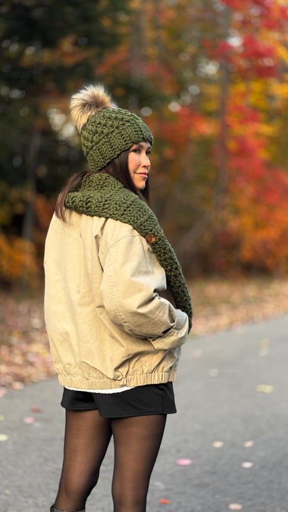 Tuque à pompon - Matcha - Fait à la main - Prêt à partir