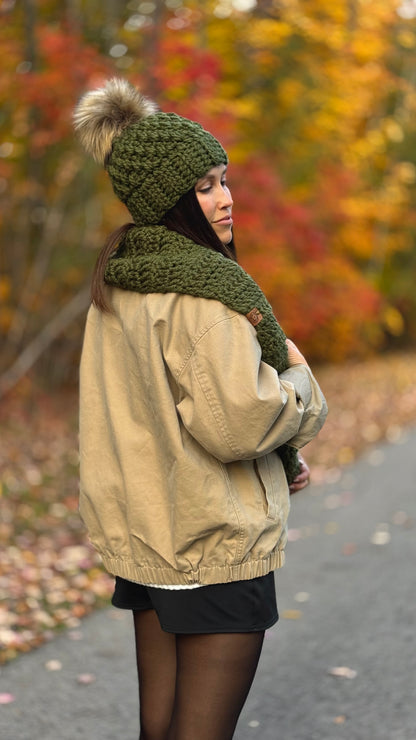 Tuque à pompon - Matcha - Fait à la main - Prêt à partir