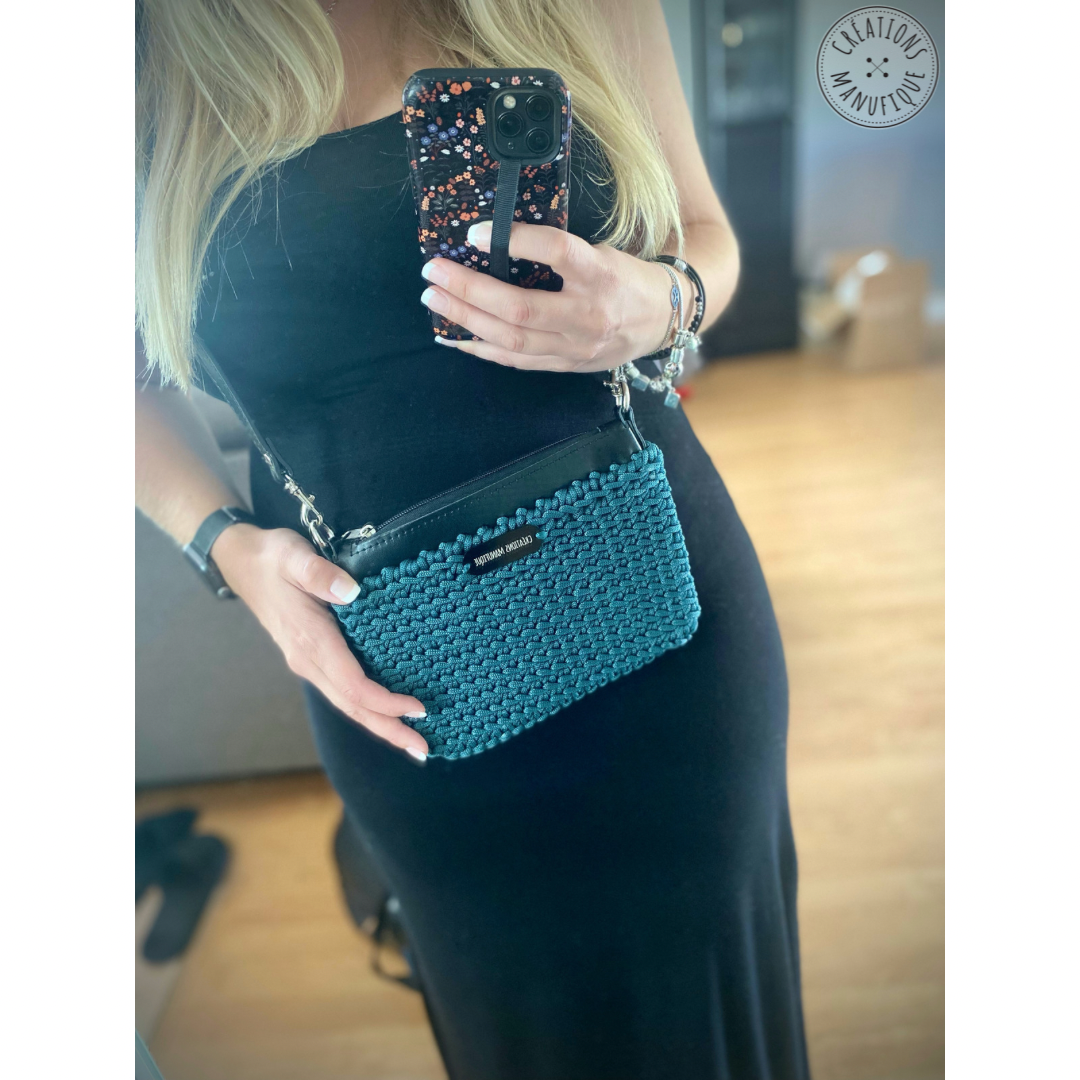 Small Crossbody Bag with Zipper - Teal Blue - Ready to Go