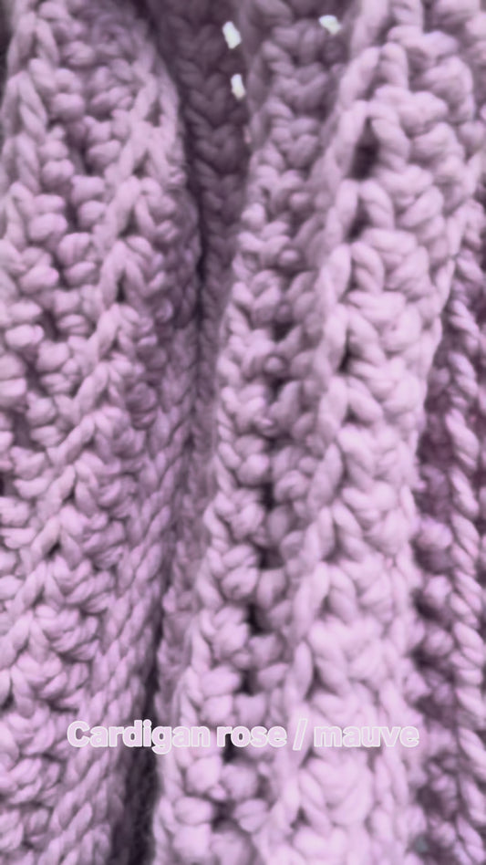 Cardigan chunky fait à la main - Rose mauve - Prêt à partir