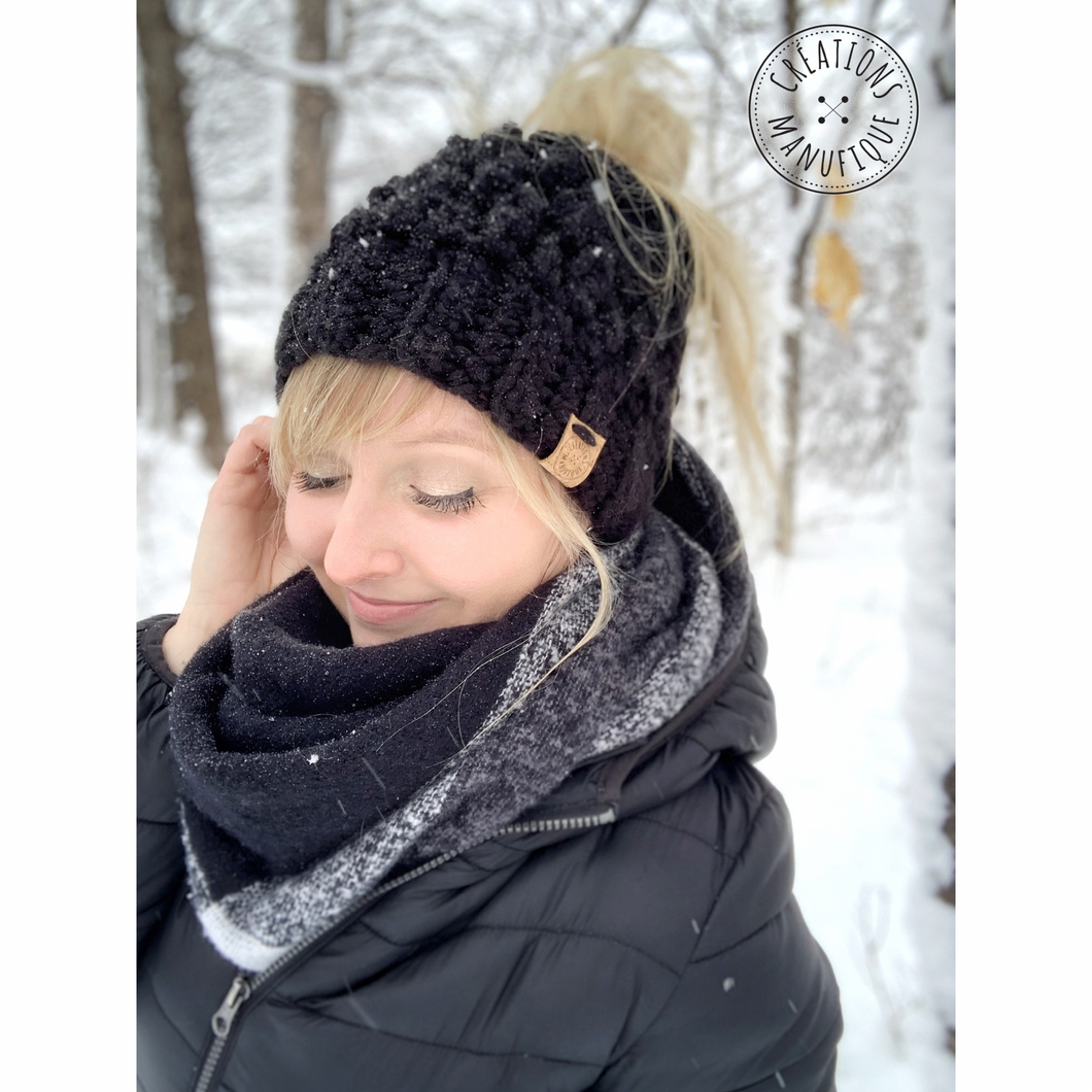 Tuque pour chignon noire - Prêt à partir