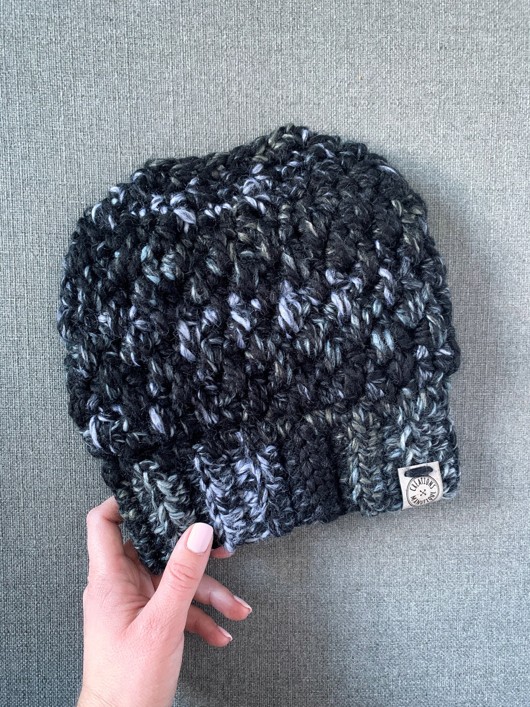 Black & gray bun beanie - Ready to ship